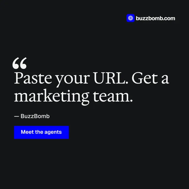 Instagram post for BuzzBomb: "Spark some growth today.". Swiss style, quote layout, dark palette in black, grey.