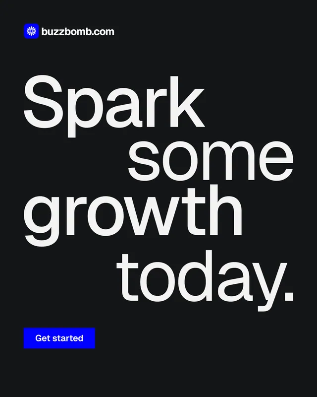 Instagram portrait post for BuzzBomb: "Spark some growth today.". Swiss style, stacked layout, dark palette in black, grey.