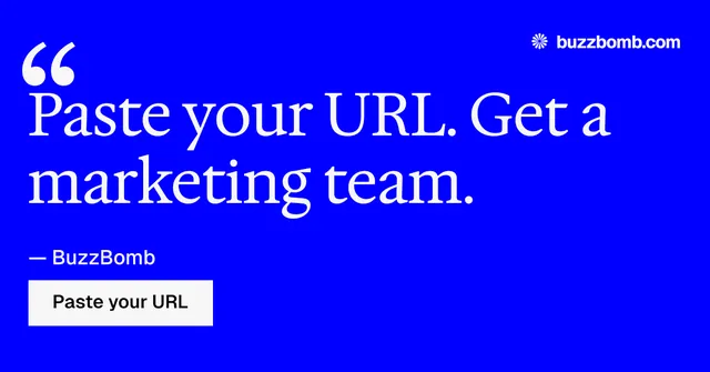 Social ad for BuzzBomb: "Nothing ships unapproved." Swiss style, quote layout, dark palette in blue.