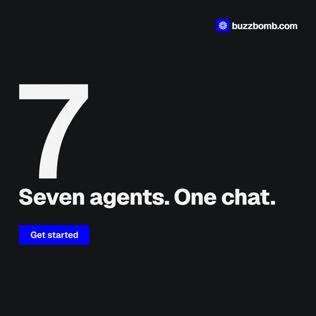 Instagram post for BuzzBomb: "Paste your URL." Brutalist style, stat layout, dark palette in black, grey.