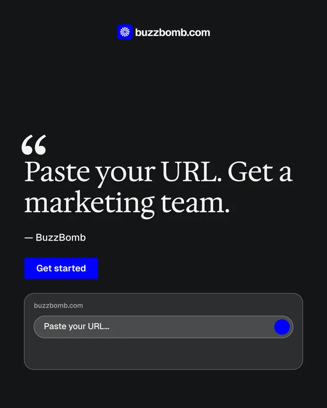 Instagram portrait post for BuzzBomb: "One launch. A week of posts." Swiss style, quote layout, dark palette in black.