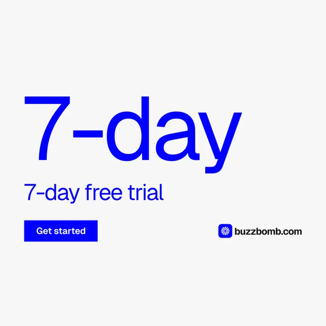 Instagram post for BuzzBomb: "Spark some growth today." Swiss style, stat layout, light palette in white.