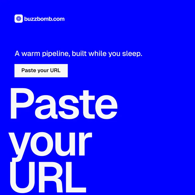 Instagram post for BuzzBomb: "Spark some growth today." Split block style, oversized layout, dark palette in blue, white.