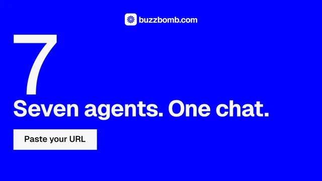 Landscape graphic for BuzzBomb: "Nothing ships unapproved." Split block style, stat layout, dark palette in blue.
