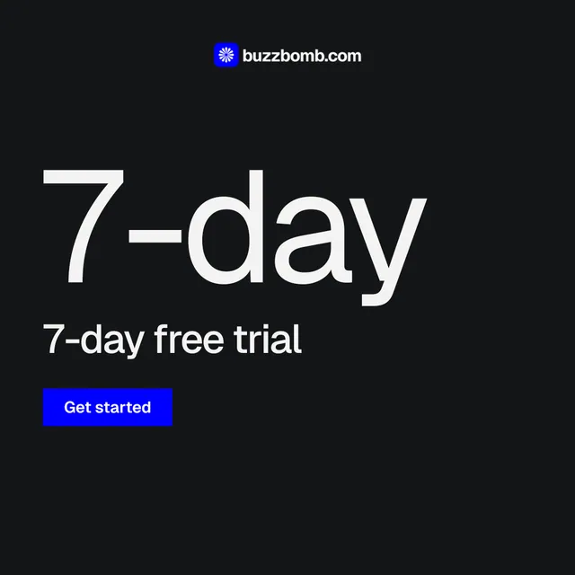 Instagram post for BuzzBomb: "Get a marketing team." Split block style, stat layout, dark palette in black, grey.