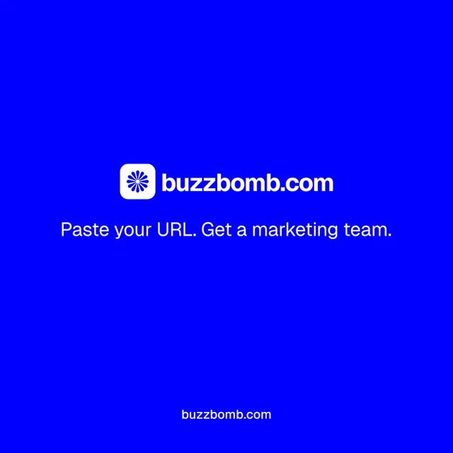 Instagram post for BuzzBomb: "Distribution, solved." Split block style, end card layout, dark palette in blue.