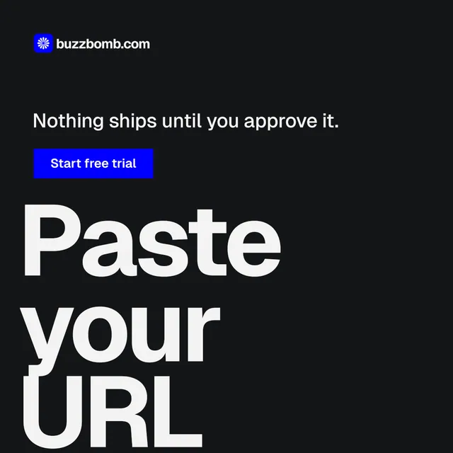 Instagram post for BuzzBomb: "Spark some growth today." Swiss style, oversized layout, dark palette in black, grey.