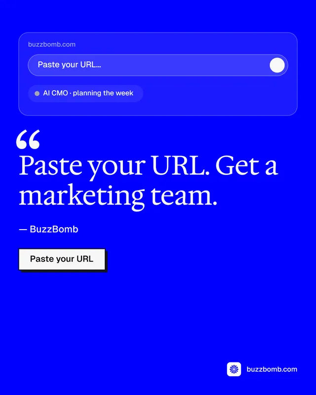 Instagram portrait post for BuzzBomb: "Nothing ships unapproved." Brutalist style, quote layout, dark palette in blue.