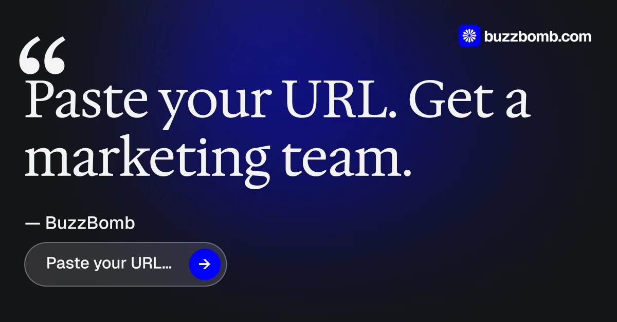 Social ad for BuzzBomb: "Nothing ships unapproved." Agentic glass style, quote layout, dark palette in black, blue.