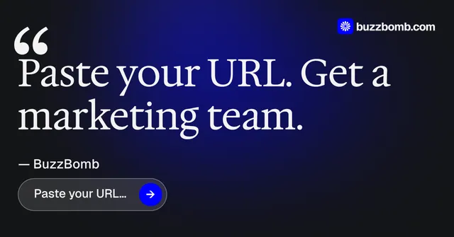 Social ad for BuzzBomb: "Nothing ships unapproved." Agentic glass style, quote layout, dark palette in black, blue.
