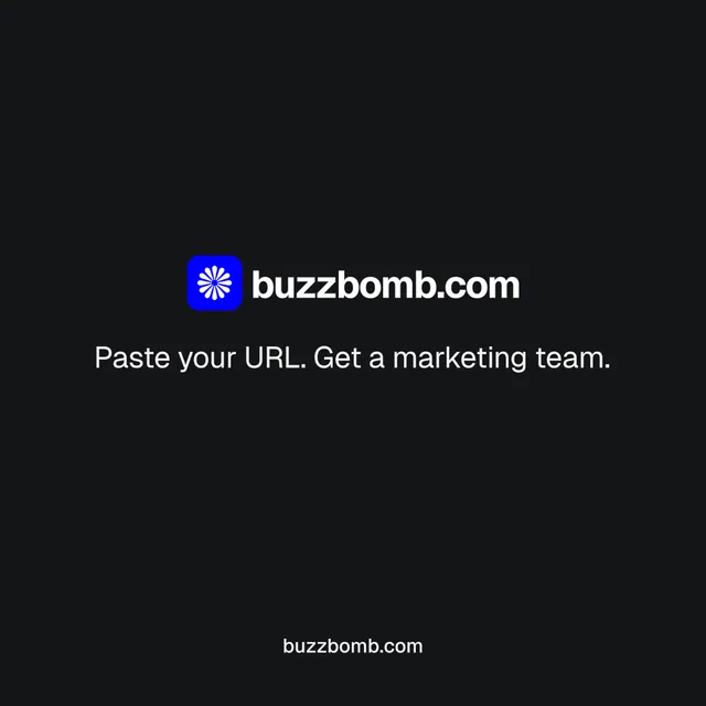 Instagram post for BuzzBomb: "Distribution, solved." Split block style, end card layout, dark palette in black.