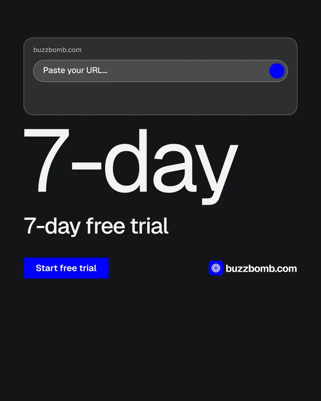 Instagram portrait post for BuzzBomb: "Get a marketing team." Split block style, stat layout, dark palette in black, grey.