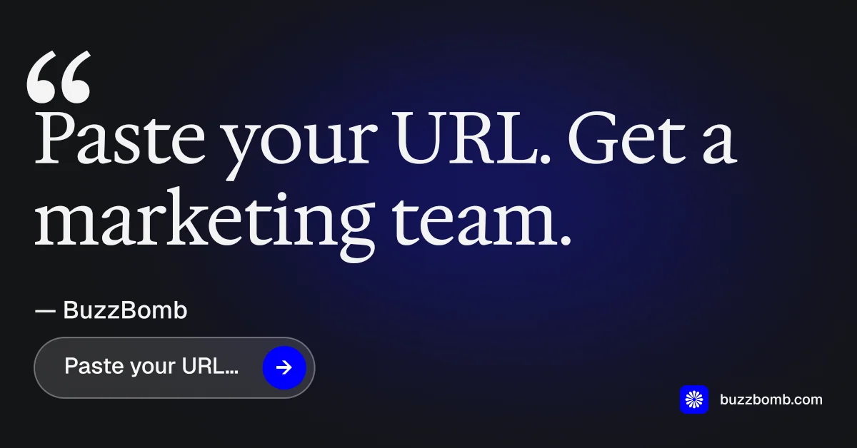 Social ad for BuzzBomb: "Nothing ships unapproved." Agentic glass style, quote layout, dark palette in blue, black, grey.