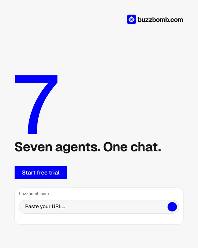 Instagram portrait post for BuzzBomb: "Nothing ships unapproved." Swiss style, stat layout, light palette in white, blue.