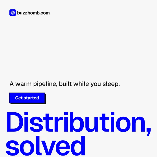 Instagram post for BuzzBomb: "One launch. A week of posts." Brutalist style, oversized layout, light palette in white, blue.