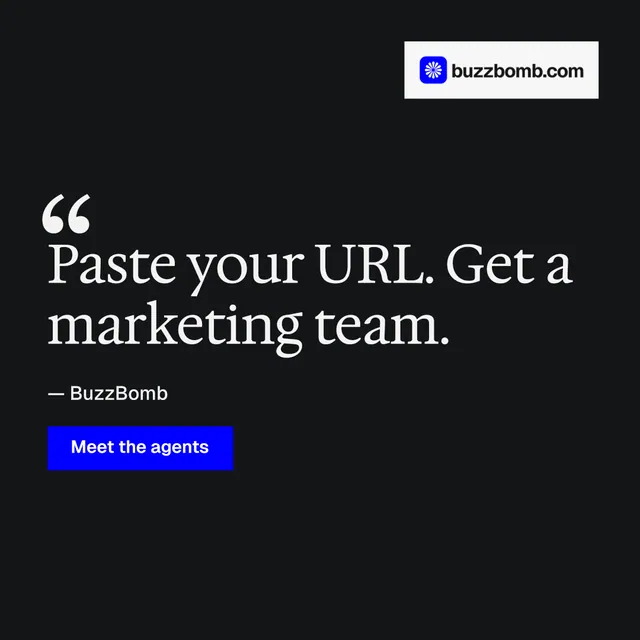 Instagram post for BuzzBomb: "Spark some growth today." Swiss style, quote layout, dark palette in black, grey.