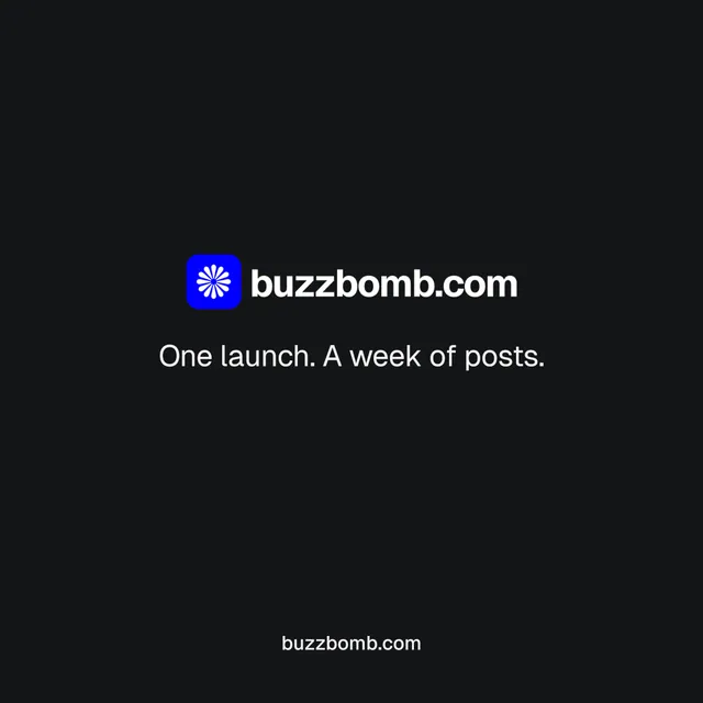 Instagram post for BuzzBomb: "One launch. A week of posts." Swiss style, end card layout, dark palette in black.