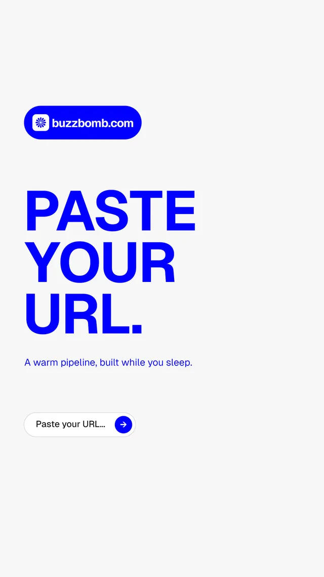 Instagram story for BuzzBomb: "Paste your URL." Agentic glass style, announce layout, light palette in white, blue.