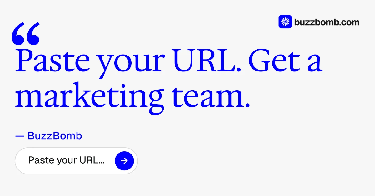 Social ad for BuzzBomb: "Nothing ships unapproved." Agentic glass style, quote layout, light palette in white, blue.