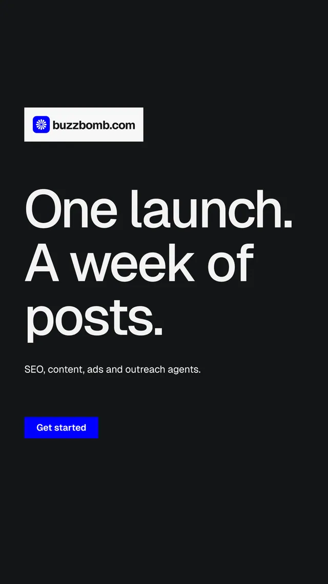 Instagram story for BuzzBomb: "One launch. A week of posts." Split block style, announce layout, dark palette in black, grey.
