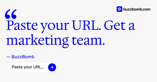 Social ad for BuzzBomb: "Nothing ships unapproved." Agentic glass style, quote layout, light palette in white, blue.