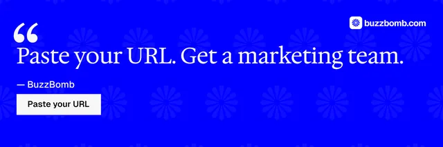 X header for BuzzBomb: "Spark some growth today." Split block style, quote layout, dark palette in blue.