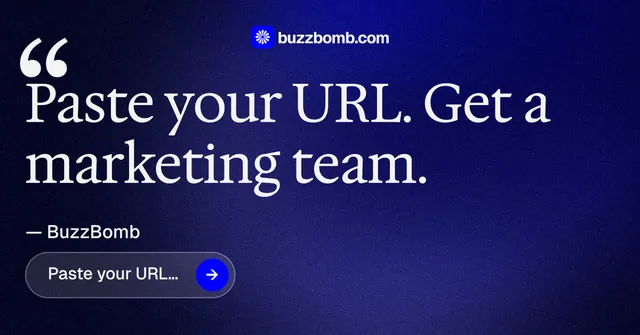 Social ad for BuzzBomb: "Distribution, solved." Agentic glass style, quote layout, dark palette in blue, black, grey.