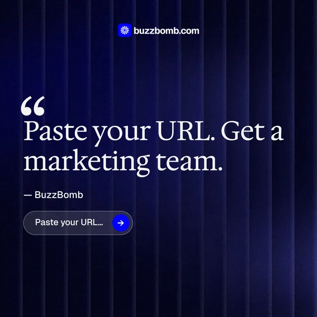 Instagram post for BuzzBomb: "Seven agents. One chat." Agentic glass style, quote layout, dark palette in black, blue.