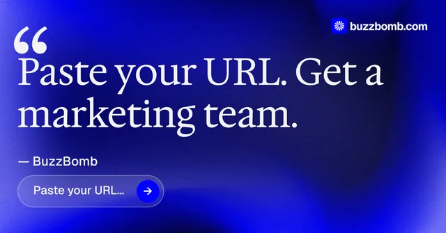 Social ad for BuzzBomb: "Seven agents. One chat." Agentic glass style, quote layout, dark palette in blue.