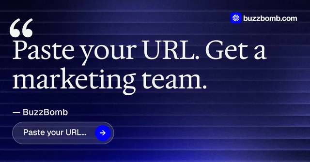 Social ad for BuzzBomb: "Distribution, solved." Agentic glass style, quote layout, dark palette in black, blue, grey.