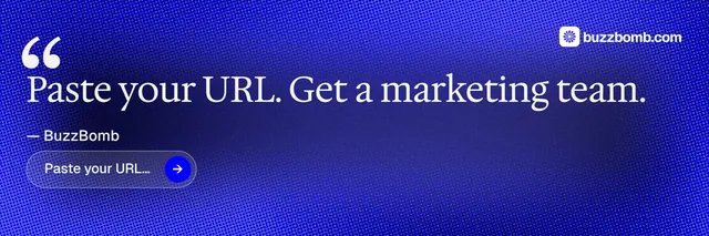 X header for BuzzBomb: "Spark some growth today." Agentic glass style, quote layout, dark palette in blue.