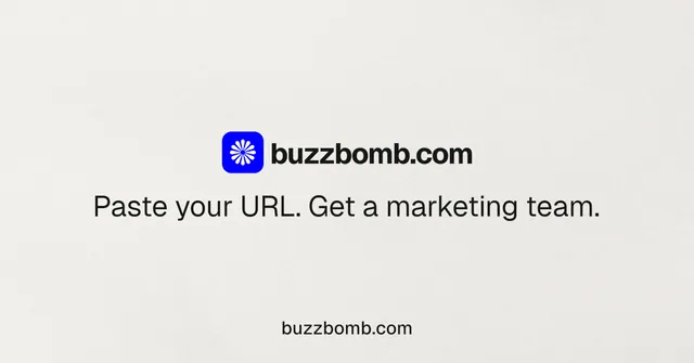 Social ad for BuzzBomb: "Distribution, solved." Swiss style, end card layout, light palette in white.