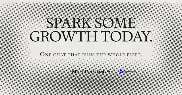 Social ad for BuzzBomb: "Spark some growth today." Swiss style, smallcaps layout, light palette in grey, white.