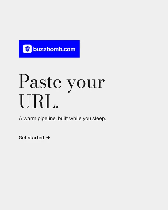 Instagram portrait post for BuzzBomb: "Paste your URL." Minimal luxury style, announce layout, light palette in white, blue.