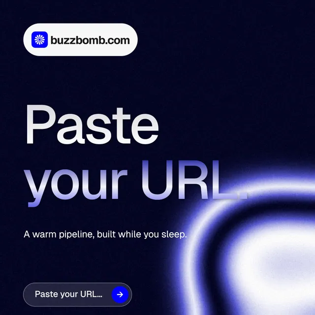 Instagram post for BuzzBomb: "Paste your URL." Agentic glass style, announce layout, dark palette in black, blue.