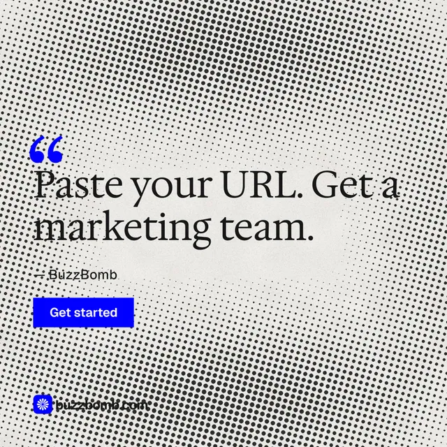 Instagram post for BuzzBomb: "One launch. A week of posts." Swiss style, quote layout, light palette in grey, white.