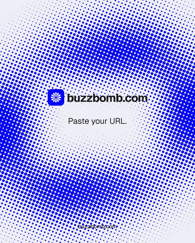 Instagram portrait post for BuzzBomb: "Paste your URL." Split block style, end card layout, light palette in blue, white.