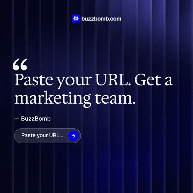 Instagram post for BuzzBomb: "Seven agents. One chat." Agentic glass style, quote layout, dark palette in black, blue.