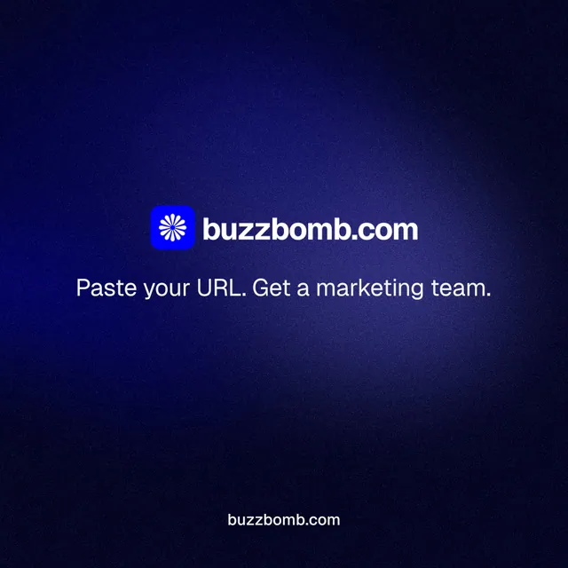 Instagram post for BuzzBomb: "Distribution, solved." Agentic glass style, end card layout, dark palette in black, blue.