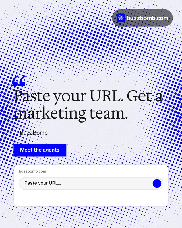 Instagram portrait post for BuzzBomb: "One launch. A week of posts." Swiss style, quote layout, light palette in blue, white.