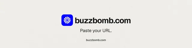 LinkedIn banner for BuzzBomb: "Paste your URL." Swiss style, end card layout, light palette in white.