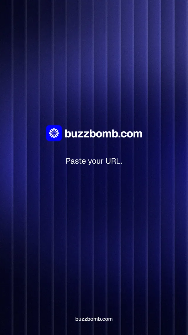 Instagram story for BuzzBomb: "Paste your URL." Agentic glass style, end card layout, dark palette in blue, black.