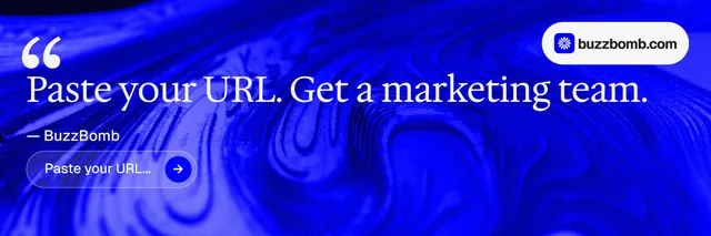 X header for BuzzBomb: "One launch. A week of posts." Agentic glass style, quote layout, dark palette in blue.