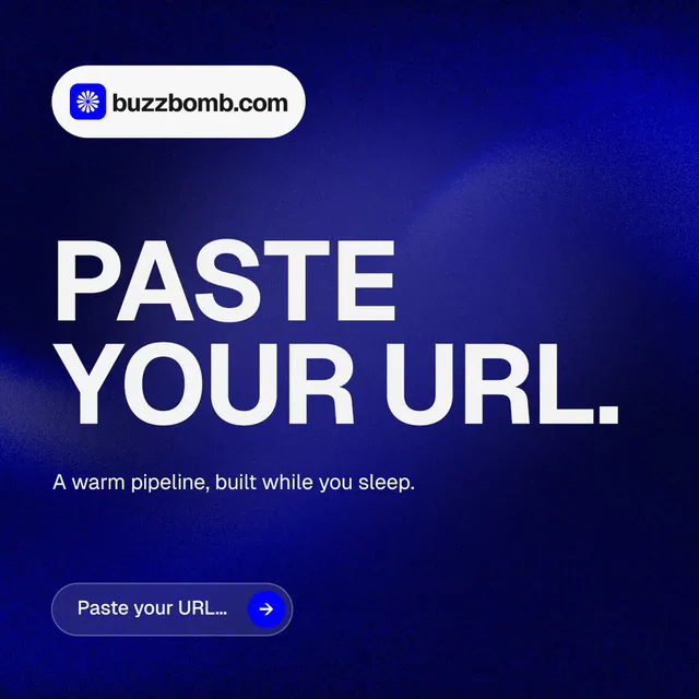 Instagram post for BuzzBomb: "Paste your URL." Agentic glass style, announce layout, dark palette in blue.