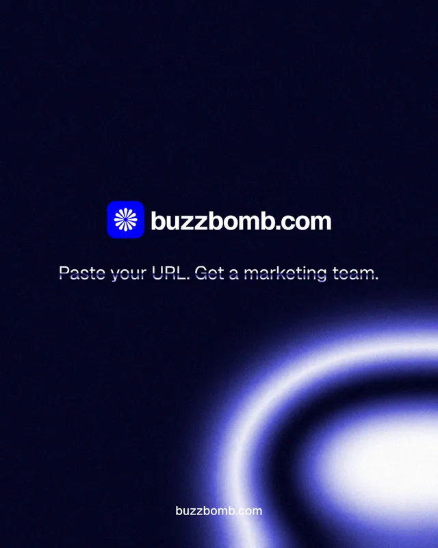 Instagram portrait post for BuzzBomb: "Distribution, solved." Agentic glass style, end card layout, dark palette in black, blue.