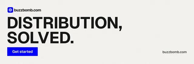 X header for BuzzBomb: "Distribution, solved." Swiss style, poster layout, light palette in white, grey.