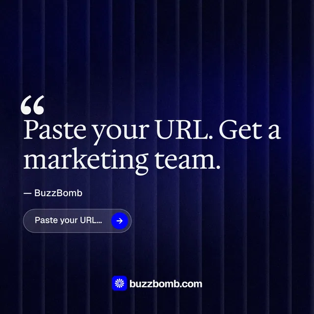 Instagram post for BuzzBomb: "Seven agents. One chat." Agentic glass style, quote layout, dark palette in black, blue.