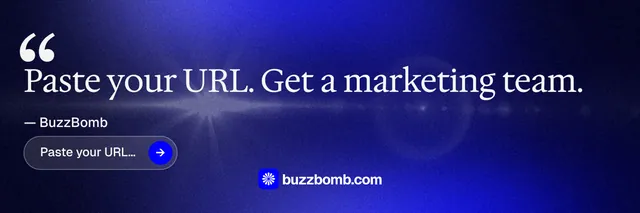 X header for BuzzBomb: "Distribution, solved." Agentic glass style, quote layout, dark palette in blue.