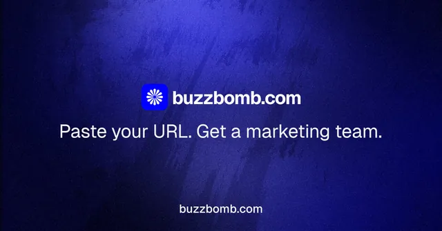 Social ad for BuzzBomb: "Distribution, solved." Agentic glass style, end card layout, dark palette in black, blue.