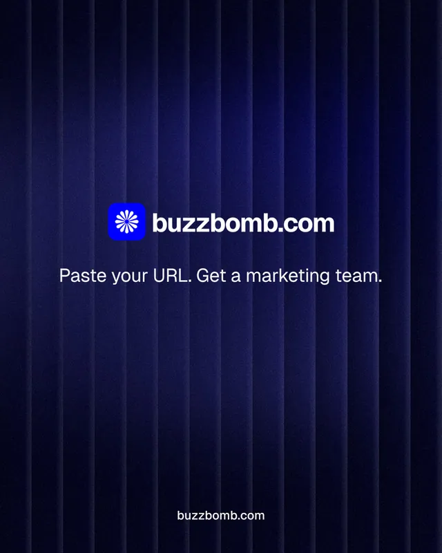 Instagram portrait post for BuzzBomb: "Distribution, solved." Agentic glass style, end card layout, dark palette in black, blue.